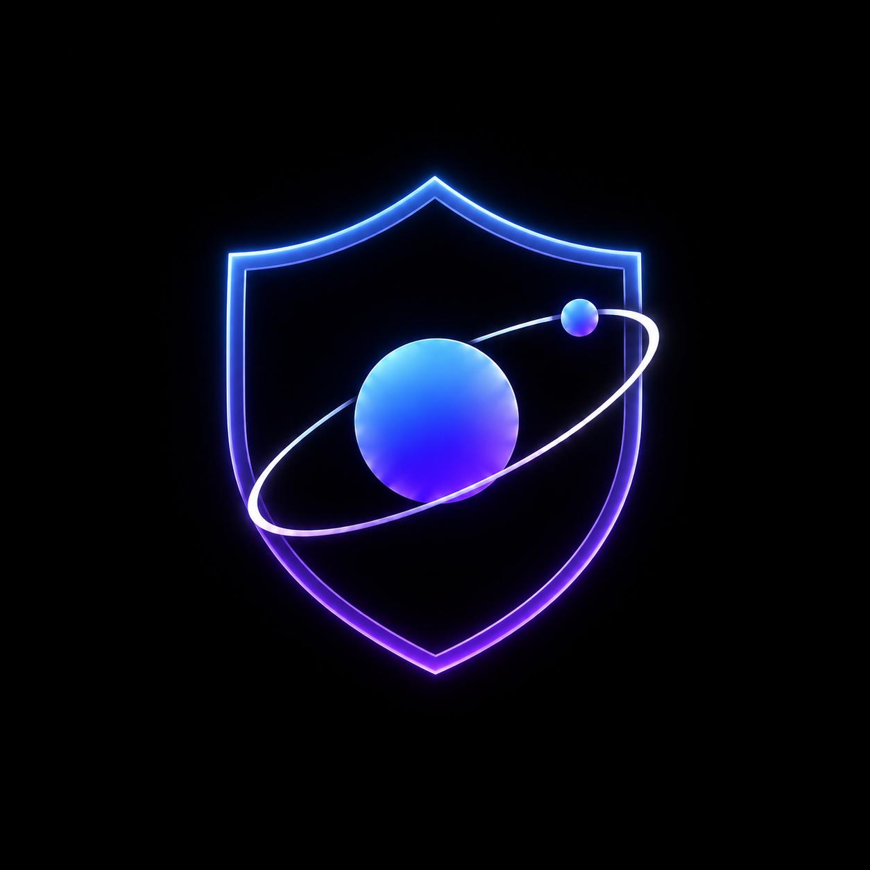OrbitShield logo with a glowing shield and orbital planet icon